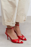 MONICA Red Satin Ankle Strap Detail Women’s Stiletto Heels