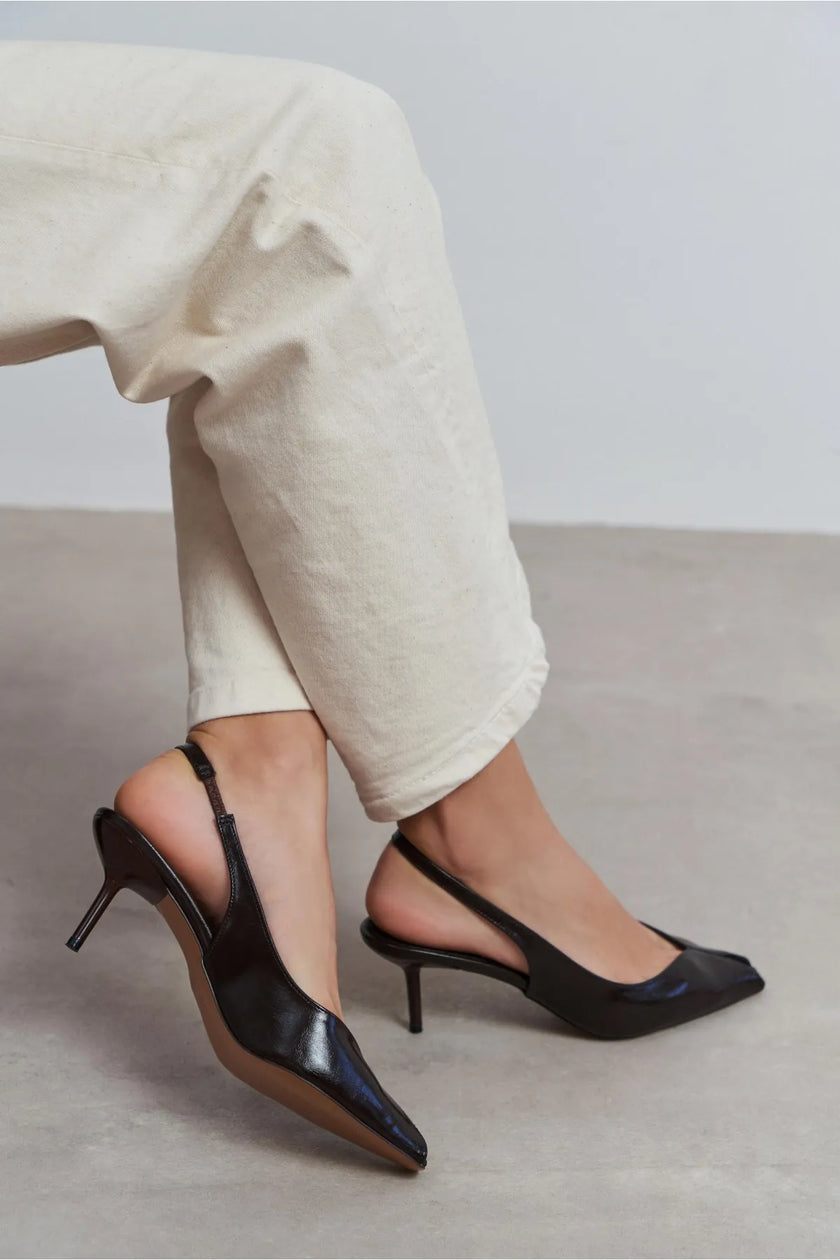 ADEN Coffee Rustic Pattern Open Toe Pointed Women’s Heels