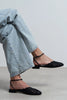 Tracy Black Lace Detail Back-Strap Buckle Flat Sandals