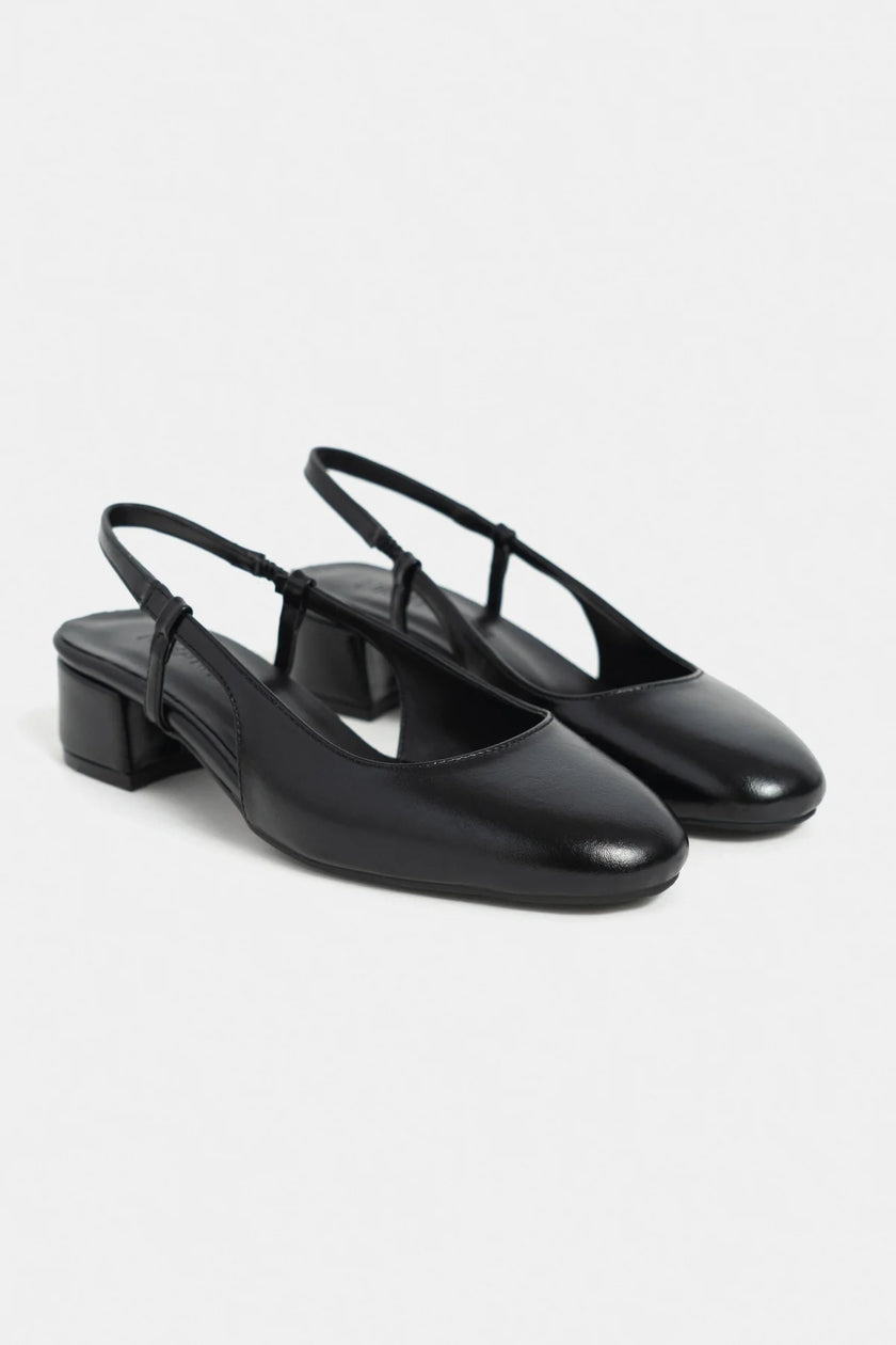 HARMONY Black Rustic Pattern Square Toe Buckle Detail Women’s Low Heel Ballet Shoes