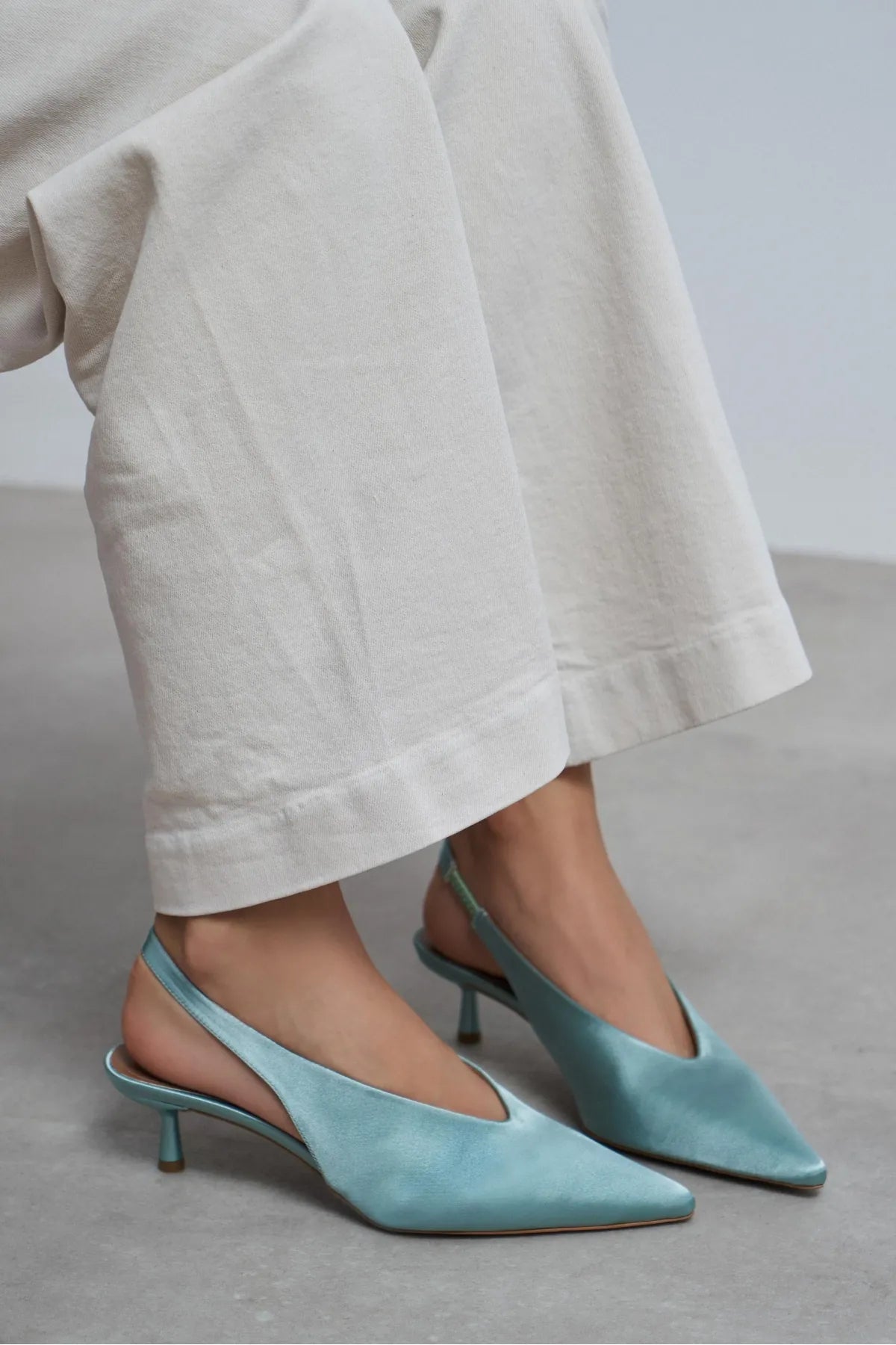 WILSON Turquoise Satin Neoprene Slingback Women’s Heels