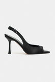 MAIA Black Satin Pointed Toe Open Front Women’s Heels
