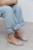 PIKA Silver Metallic Buckle Detail Women’s Sandal Flats