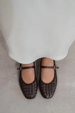 JEREMI Coffee Matte Pattern Buckle Detail Women’s Ballet Flats