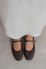 JEREMI Coffee Matte Pattern Buckle Detail Women’s Ballet Flats