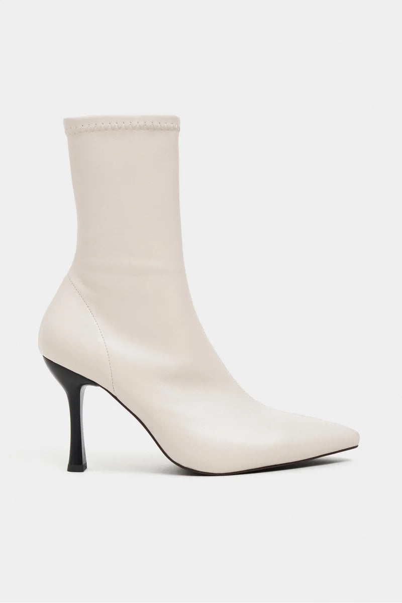 PALMA Beige Matte Stretch Pointed-Toe Ankle Boots – 8 cm Stiletto Heel