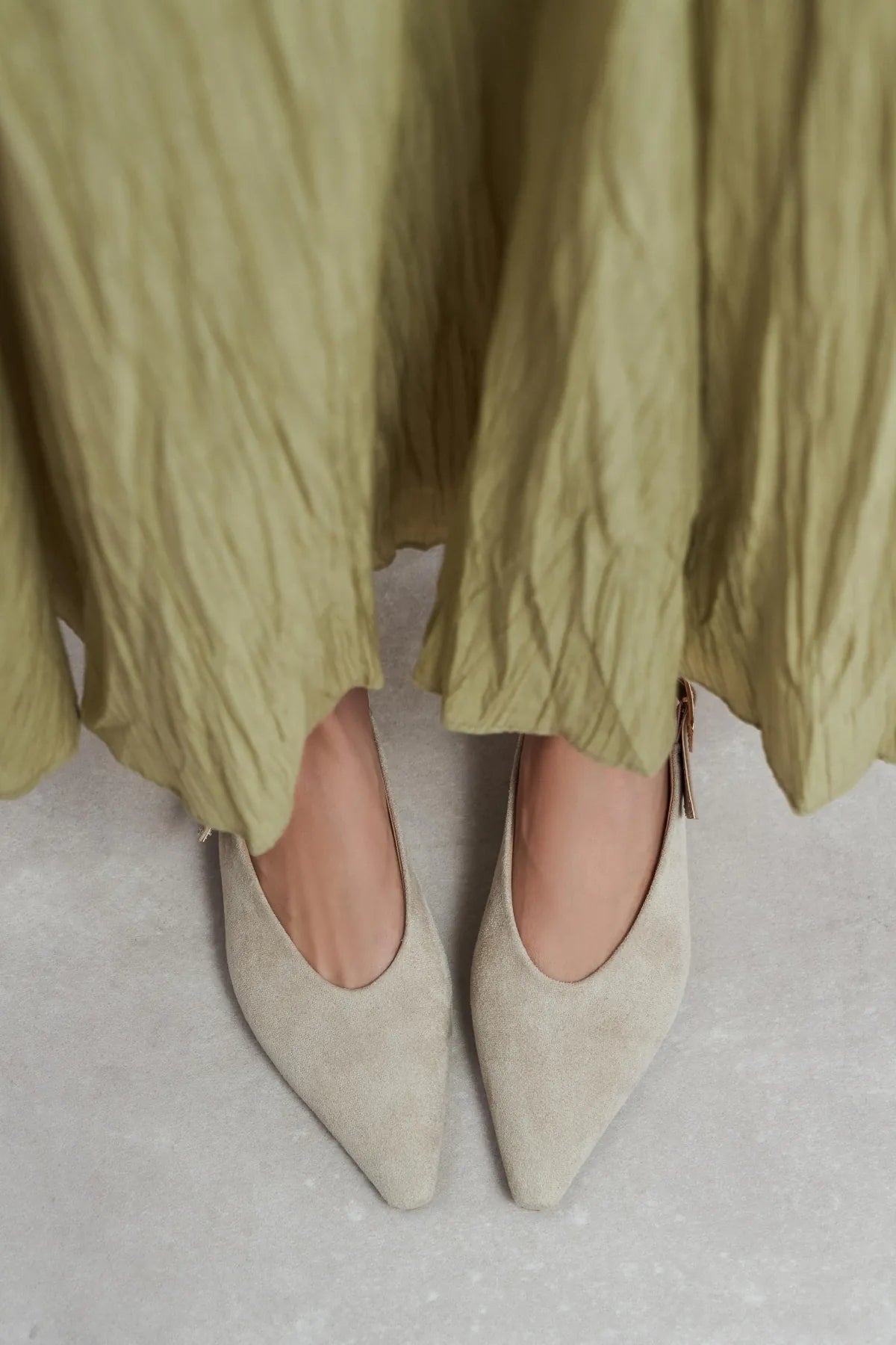 TESSA Beige Suede Pointed Toe Buckle Detail Low Heel Women’s Flats