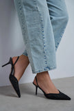 NORELY Black Knit Mesh Embroidered Slingback Women’s Heels