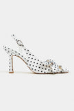 LOREA White Polka Dot Satin Bow Detail Women’s Heels