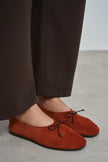 REYNA Terracotta Genuine Leather Bow Detail Women’s Flat Ballet Shoes