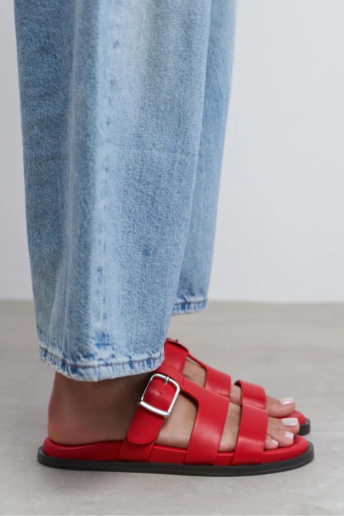SPIRIT Red Matte Buckle Detail Flat Women’s Slippers