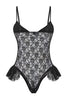 Black Lace and Satin Ruffled Unlined Fantasy Bodysuit