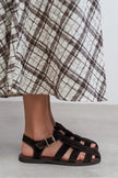 ORBIT Bitter Brown Suede Genuine Leather Buckle Detail Flat Women’s Sandals