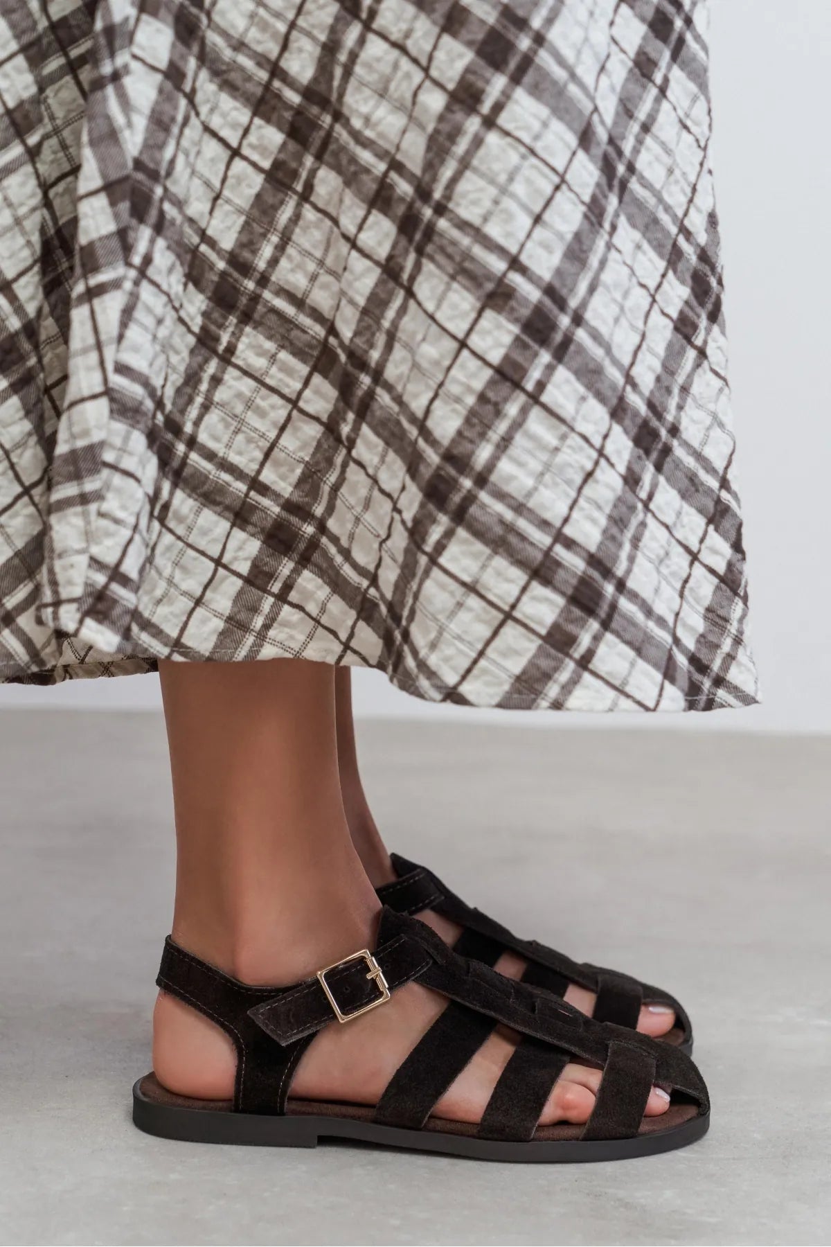 ORBIT Bitter Brown Suede Genuine Leather Buckle Detail Flat Women’s Sandals | FOOTWEAR | SANDALET | Lebbse ORBIT Bitter Brown Suede Genuine Leather Buckle Detail Flat Women’s Sandals | FOOTWEAR | SANDALET | Lebbse