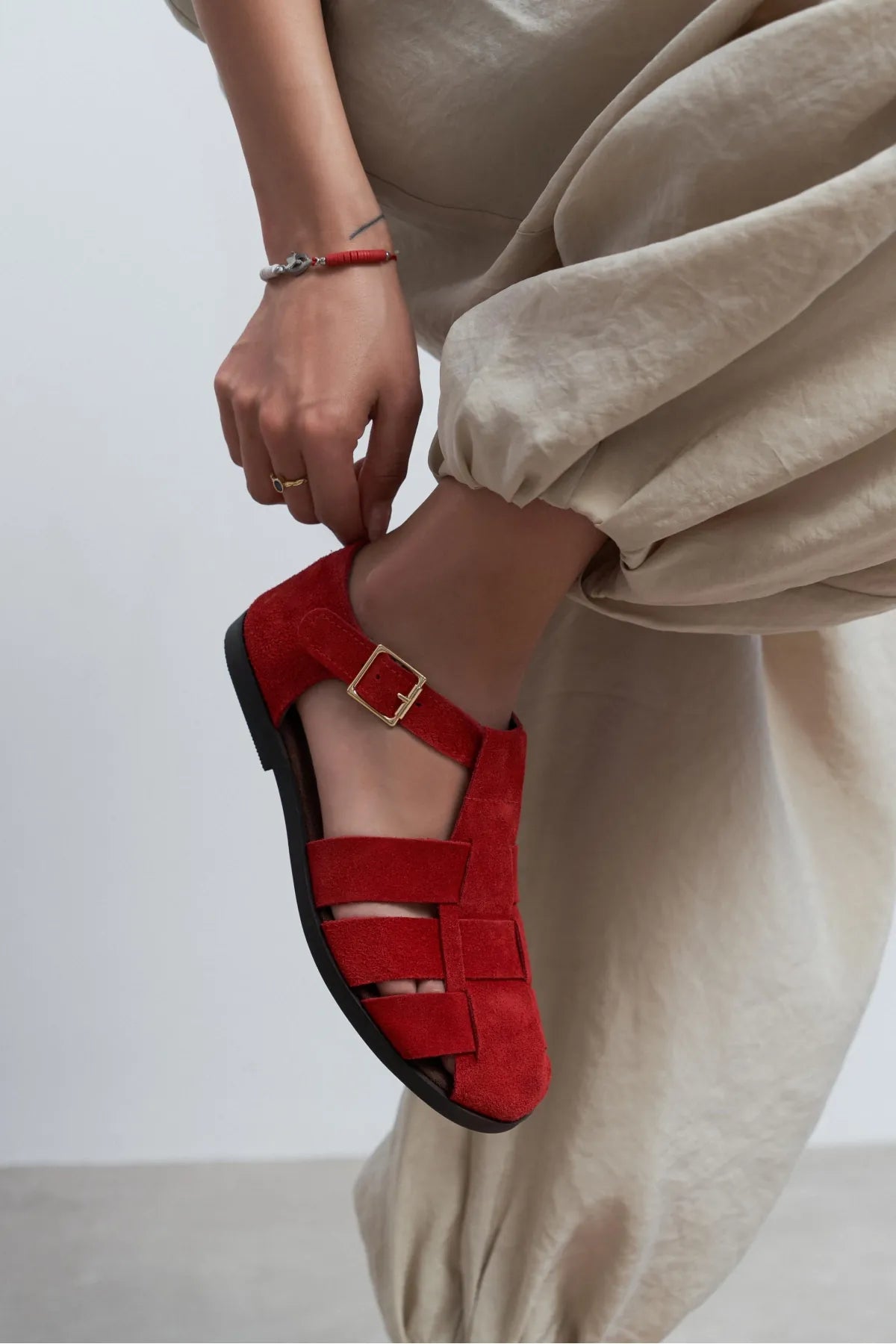 MARCEL Red Suede Genuine Leather Buckle Detail Women’s Flat Sandals | FOOTWEAR | SANDALET | Lebbse MARCEL Red Suede Genuine Leather Buckle Detail Women’s Flat Sandals | FOOTWEAR | SANDALET | Lebbse
