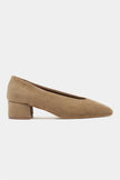 SAMIA Rome Beige Genuine Suede Leather Block Heel Flats – 4 cm