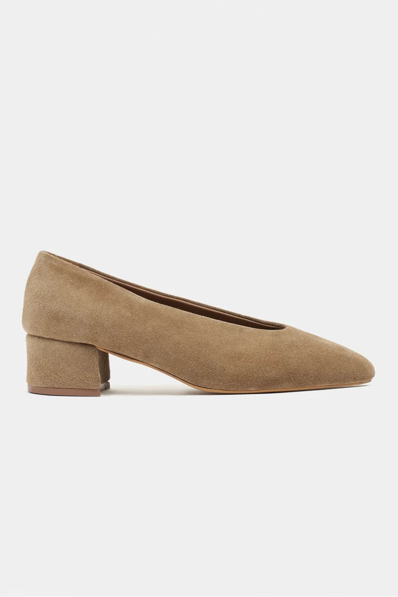 SAMIA Rome Beige Genuine Suede Leather Block Heel Flats – 4 cm