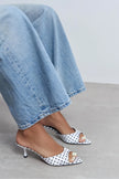 PROMISE White Polka Dot Patterned Pointed-Toe Women's Heeled Slippers