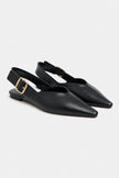 BENETO Black Matte Pointed Toe Belt Detail Women’s Ballet Flats