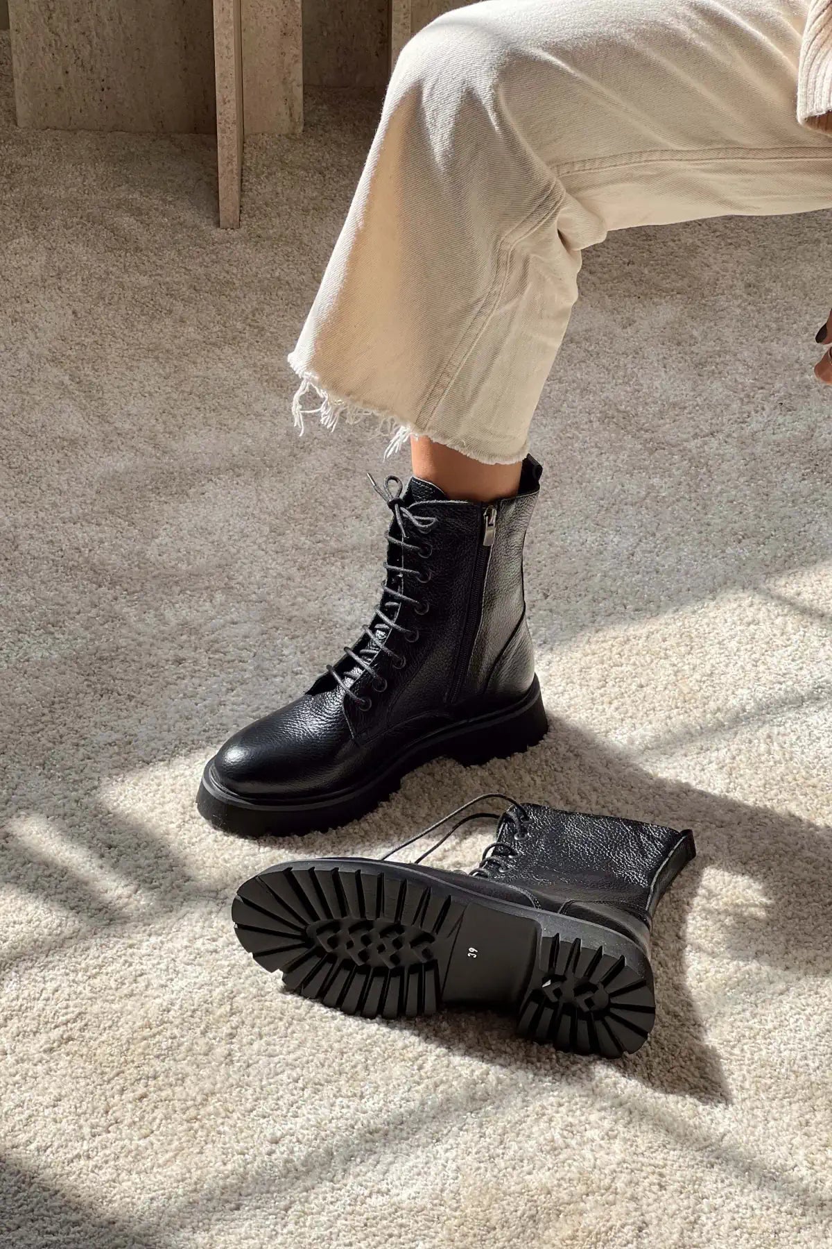 TEMPEST BLACK GENUINE LEATHER LACE-UP WOMEN'S COMBAT BOOTS