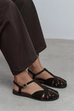 WOOD Bitter Brown Suede Leather Embroidered Flat Sole Women’s Sandals