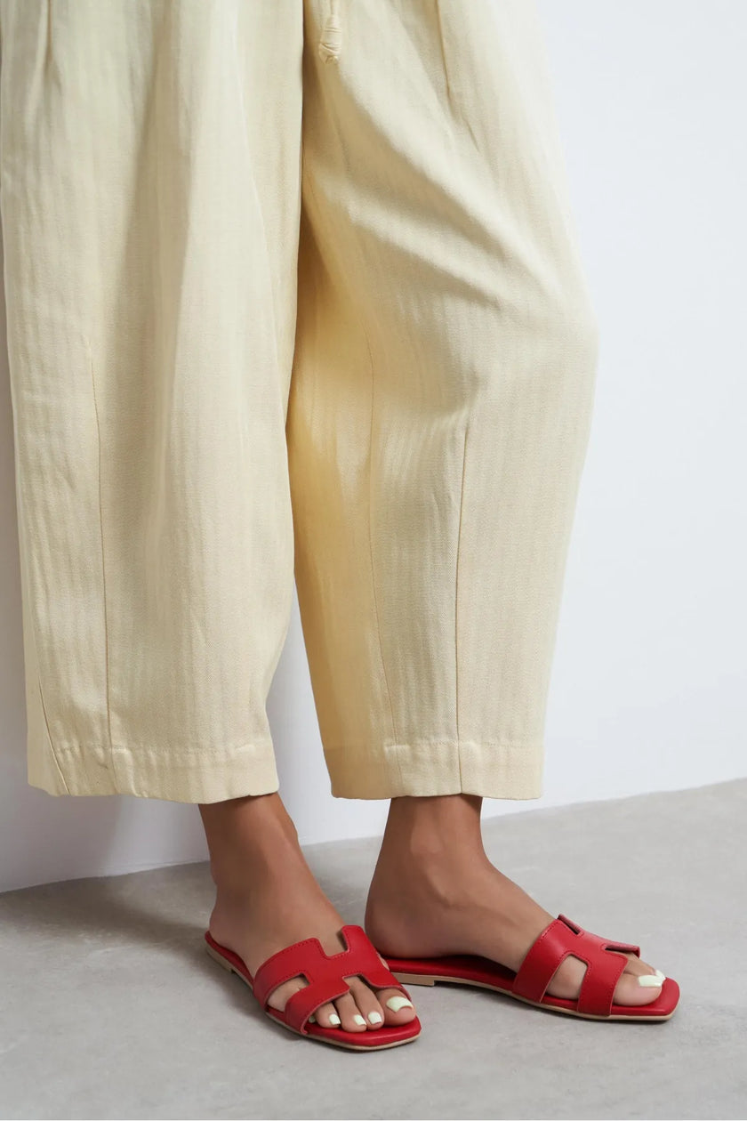 Mavora Red Matte Leather H-Band Women's Slippers