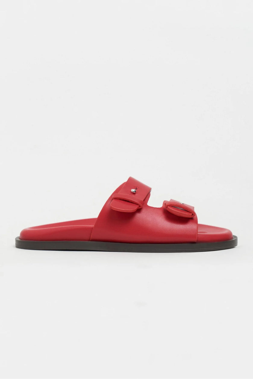 CUTE Red Rustic Double Strap Flat Sole Women’s Slippers