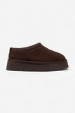 SWEET BROWN SUEDE FLAT-SOLED HOME SLIPPERS WITH FUR INSIDE