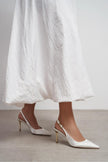 VIORA Pearl Satin Buckle Detail Women’s Gold Heel Shoes