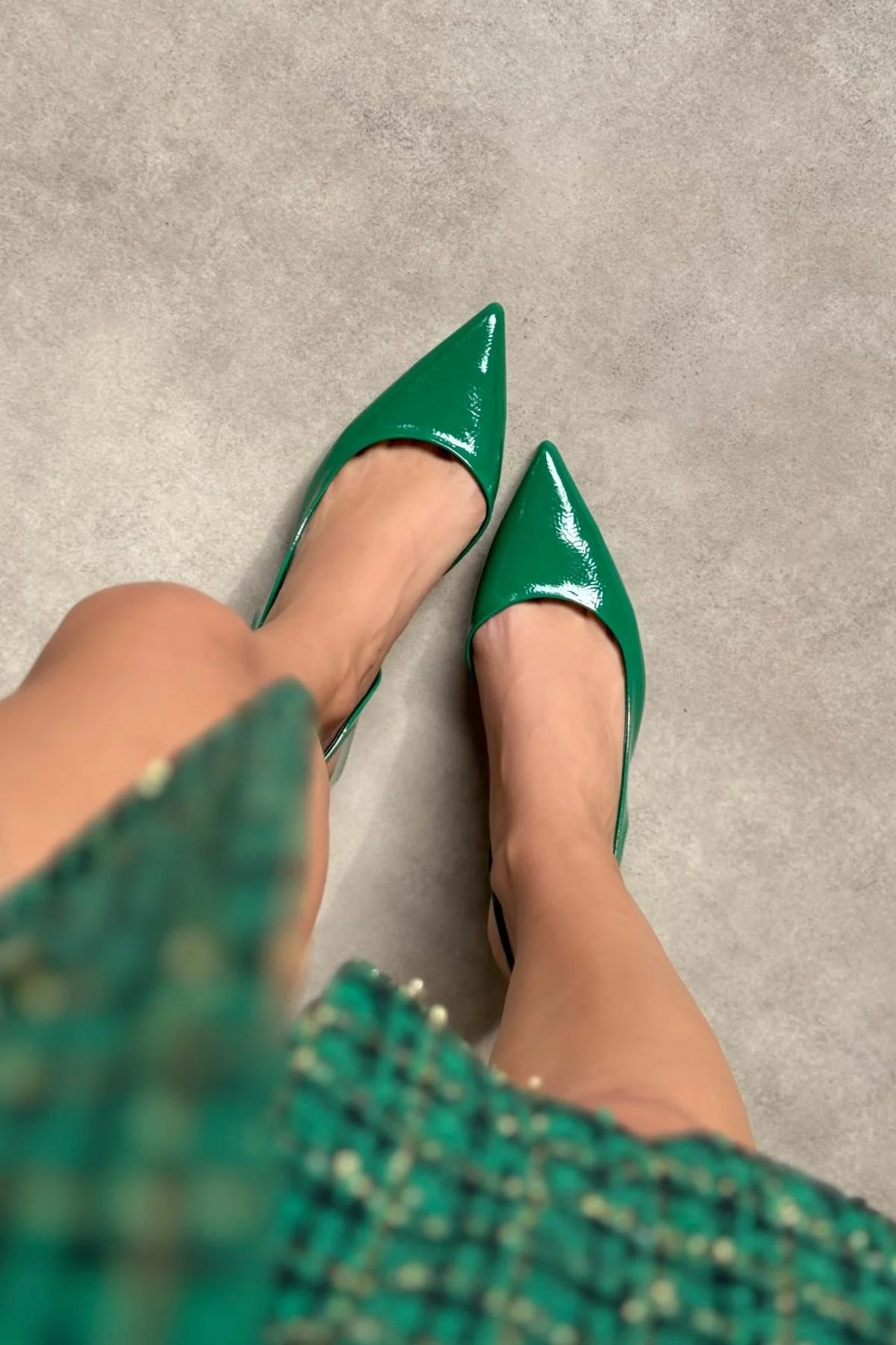 Owen Green Patterned Patent Leather Back Band Detail Pointed Toe Women's High Heel Shoes