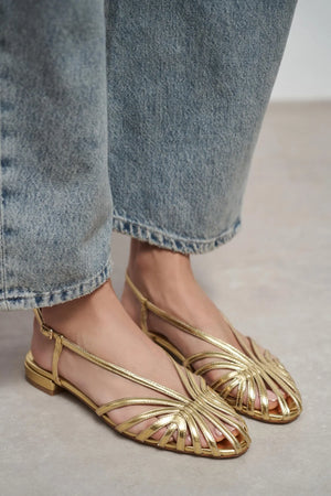LENY Gold Metallic Trim Detail Women’s Sandal Flats
