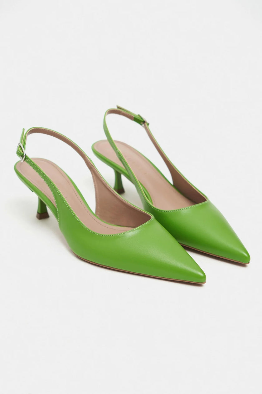 MEGY Green Matte Backless Buckle Detail Pointed Toe Women’s Heeled Shoes