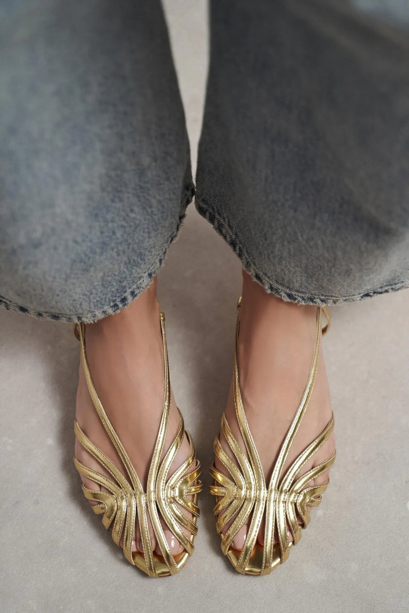 LENY Gold Metallic Trim Detail Women’s Sandal Flats
