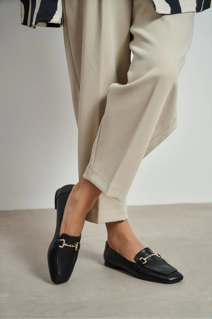 RORY Black Matte Buckle Detail Women’s Loafer Shoes