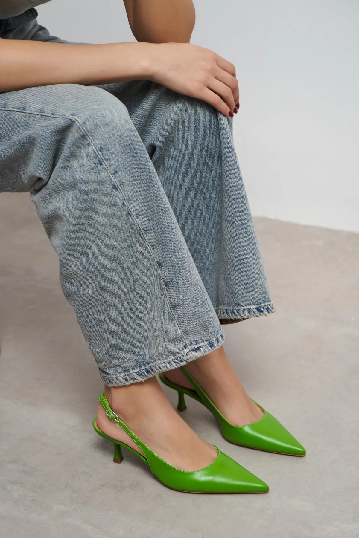 MEGY Green Matte Backless Buckle Detail Pointed Toe Women’s Heeled Shoes | FOOTWEAR | Heels | Lebbse MEGY Green Matte Backless Buckle Detail Pointed Toe Women’s Heeled Shoes | FOOTWEAR | Heels | Lebbse