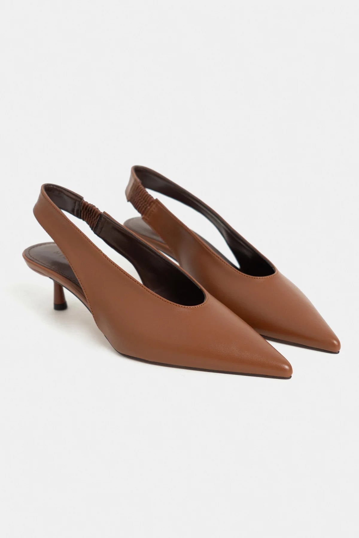 LUNIX Tan Matte Pointed Toe Slingback Women’s Heels