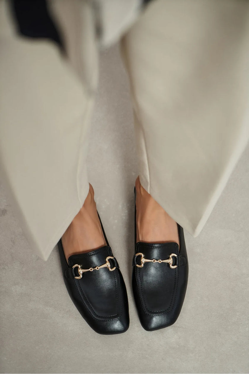 RORY Black Matte Buckle Detail Women’s Loafer Shoes