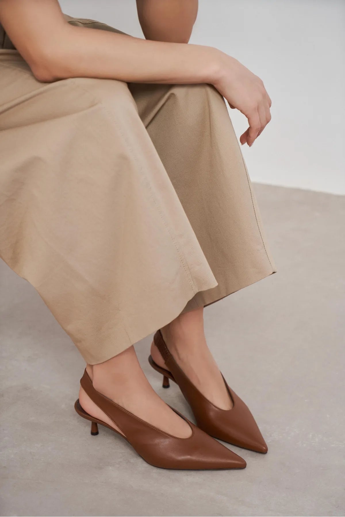 LUNIX Tan Matte Pointed Toe Slingback Women’s Heels