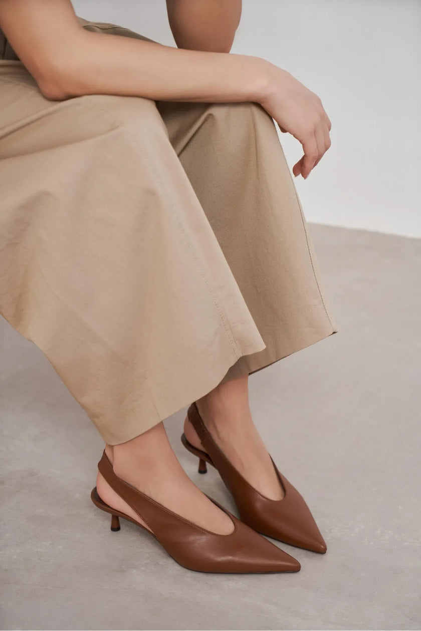 LUNIX Tan Matte Pointed Toe Slingback Women’s Heels