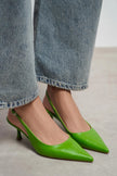 MEGY Green Matte Backless Buckle Detail Pointed Toe Women’s Heeled Shoes