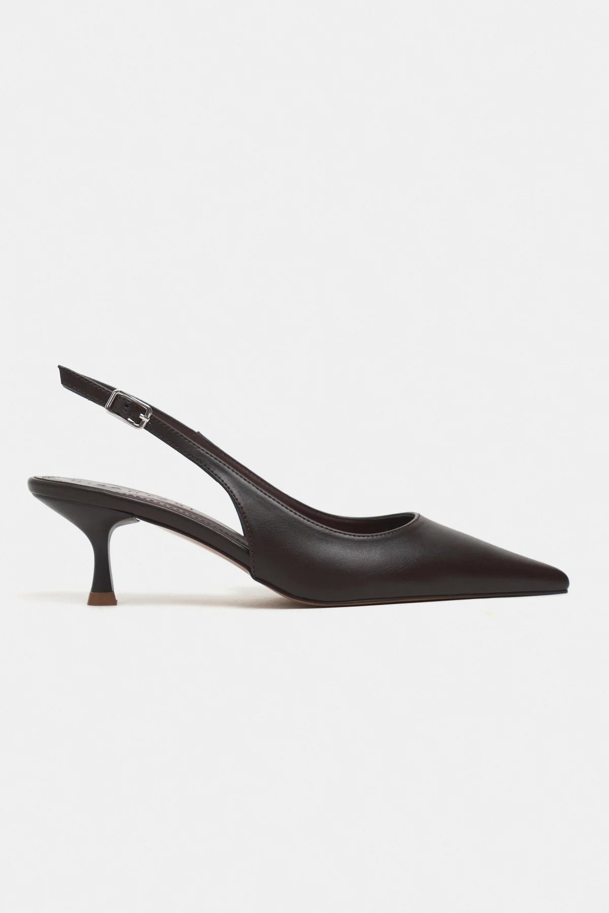MEGY Coffee Matte Backless Buckle Detail Pointed Toe Women’s Heeled Shoes