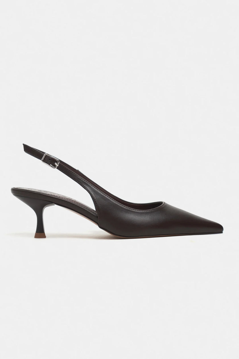 MEGY Coffee Matte Backless Buckle Detail Pointed Toe Women’s Heeled Shoes