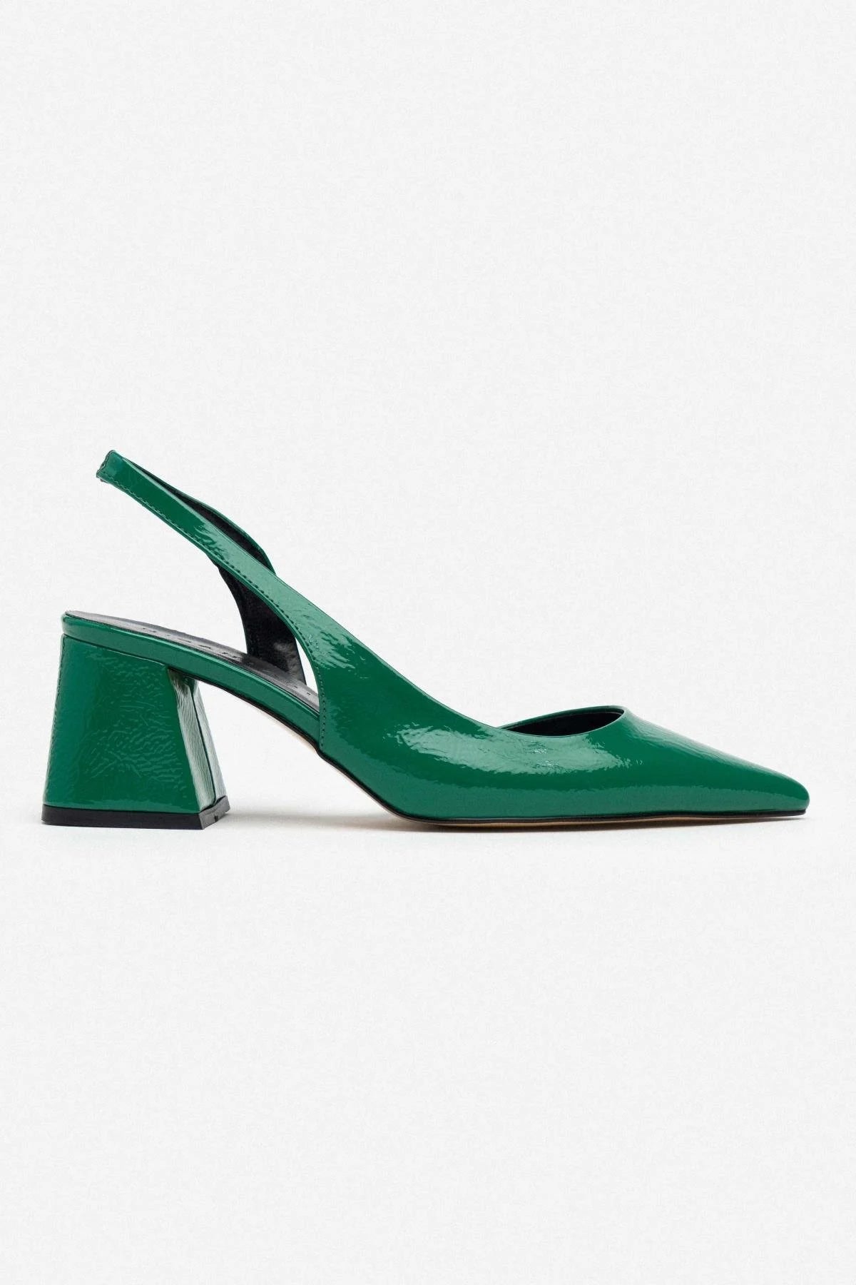 Owen Green Patterned Patent Leather Back Band Detail Pointed Toe Women's High Heel Shoes