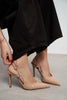 LADONIA Nude Patent Buckle Detail Open Back Women’s Heels
