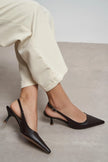 MEGY Coffee Matte Backless Buckle Detail Pointed Toe Women’s Heeled Shoes