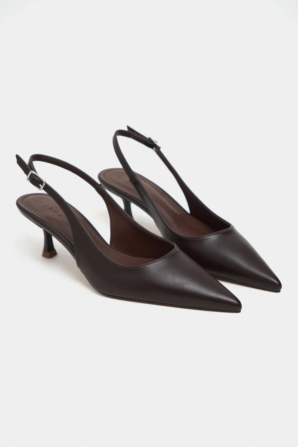 MEGY Coffee Matte Backless Buckle Detail Pointed Toe Women’s Heeled Shoes