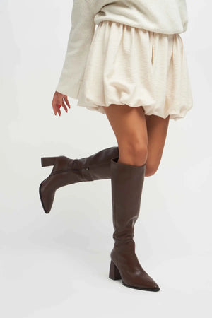 JULES BROWN MATTE ZIPPER DETAIL WOMEN'S HIGH-HEEL BOOTS