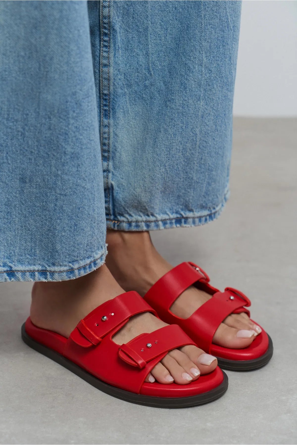 CUTE Red Rustic Double Strap Flat Sole Women’s Slippers | FOOTWEAR | Slipper | Lebbse CUTE Red Rustic Double Strap Flat Sole Women’s Slippers | FOOTWEAR | Slipper | Lebbse