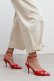 MONICA Red Satin Ankle Strap Detail Women’s Stiletto Heels