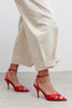 MONICA Red Satin Ankle Strap Detail Women’s Stiletto Heels